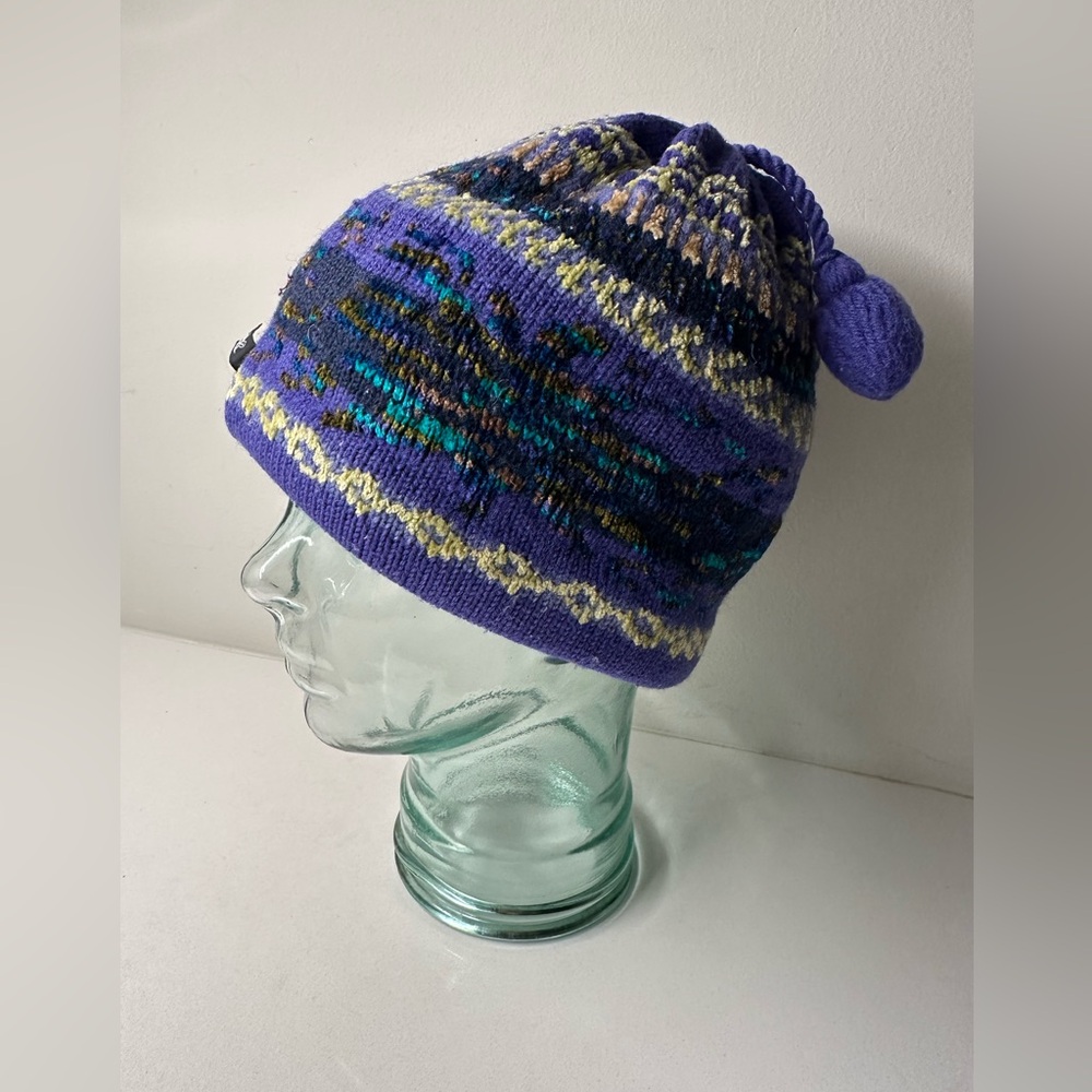 Turtle Fur Wool Blend Knit Beanie Hat Purple Multicolor Pom Winter Ski Cap